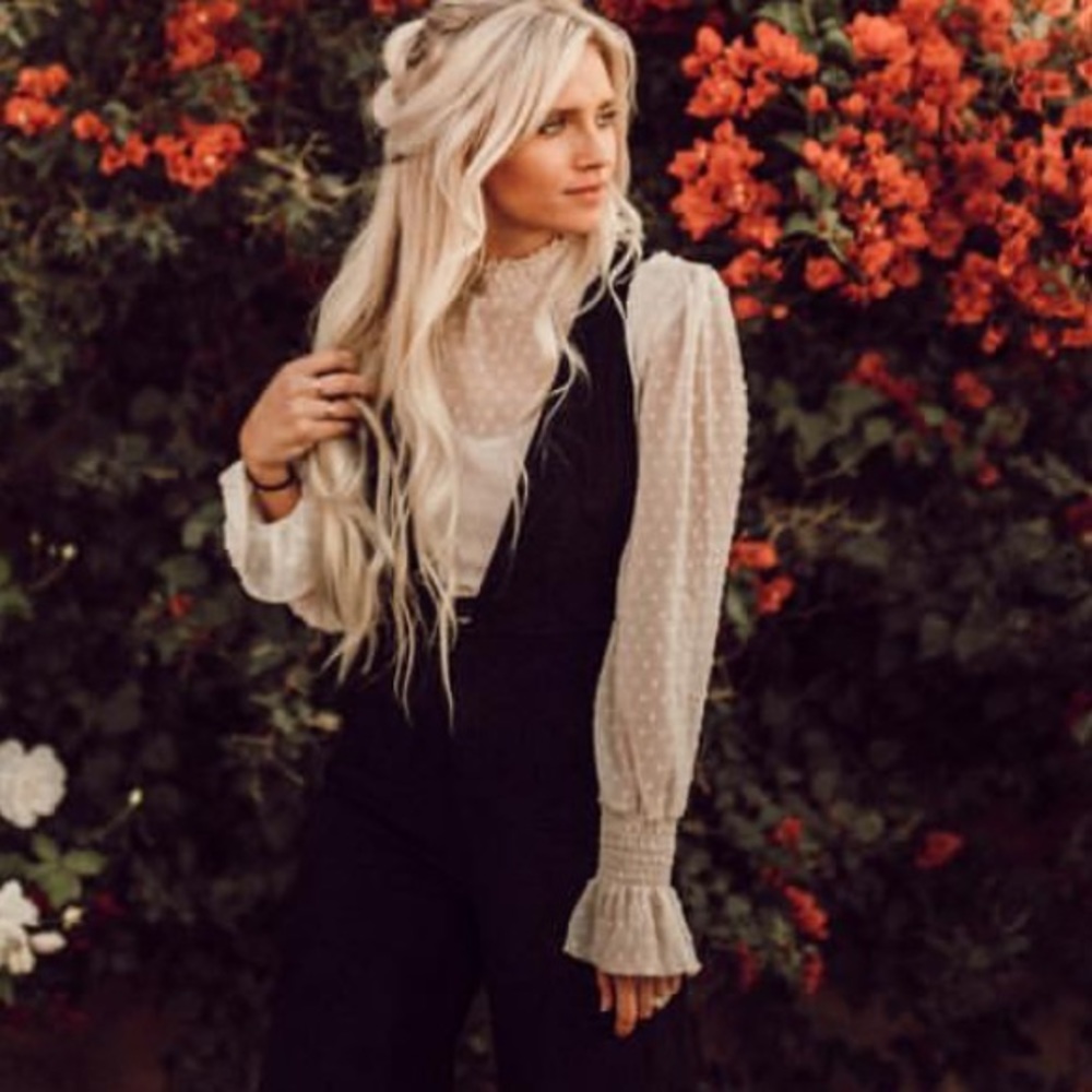Lulu’s cream dotted sheer turtleneck long sleeve
